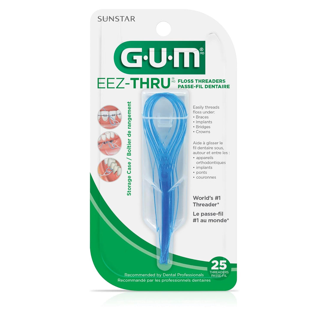 GUM Eez-Thru Floss Threaders, Dental Flossers for Braces, Bridges, & Implants,25Ct(6Pk)