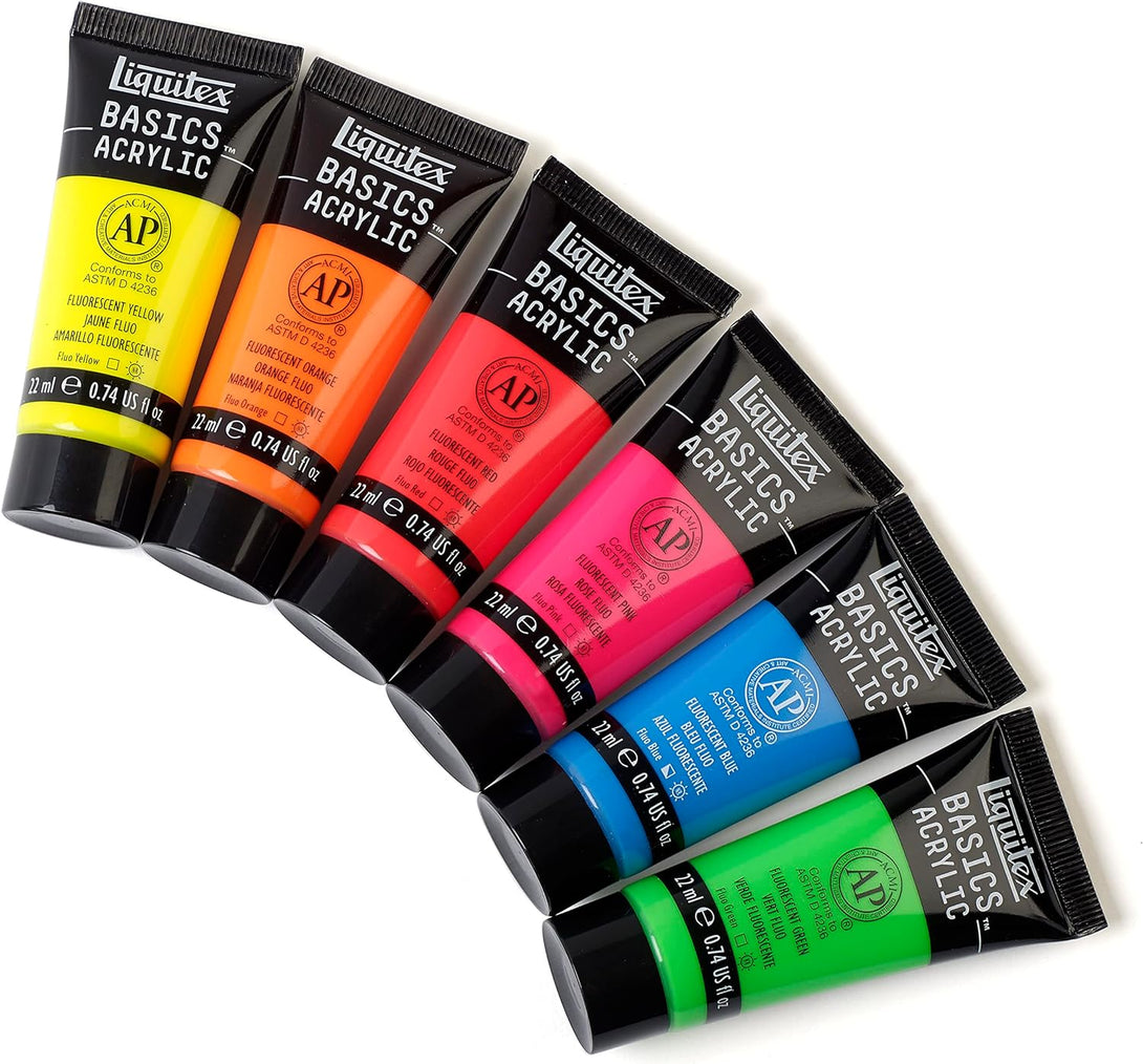 Liquitex BASICS Acrylic Paint Set, 6 X 22Ml (0.74-Oz) Tube Paint Set, Fluorescent