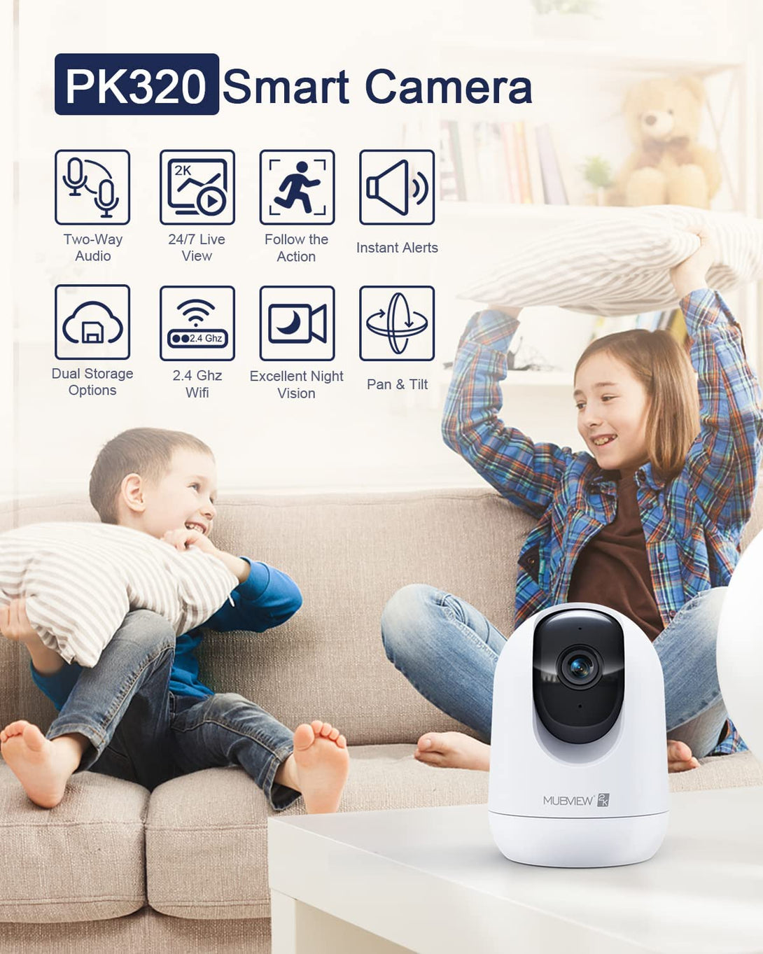 Indoor Security Camera 2K, Pet Camera with Phone App, Wifi Cameras for Home Security Camera for Dog/ Baby Monitor/Elder Pan Tilt, 2.4G, 24/7, 2-Way Talk, Human Detection, Motion Tracking, Cloud