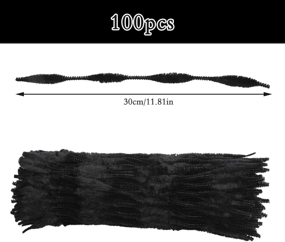 100 PCS Pipe Cleaners Chenille Stem, Bump Chenille Stems Pipe Cleaner, Black Pipe Cleaners Crafts Supplies for DIY Arts Crafts Decorations (Black)