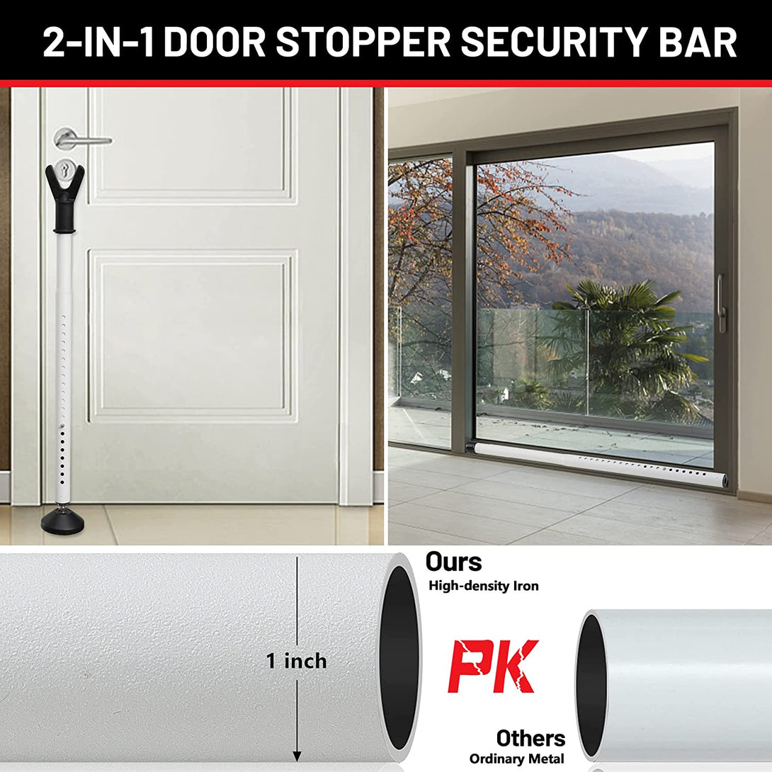 Door Stoppers Security Bar 2 Pack - Heavy Duty Door Jammer - Adjustable Sliding Door Lock Bar - Door Barricade Security Bars for Window, Front Door, Patio Door, Apartment, Home, Hotel Room