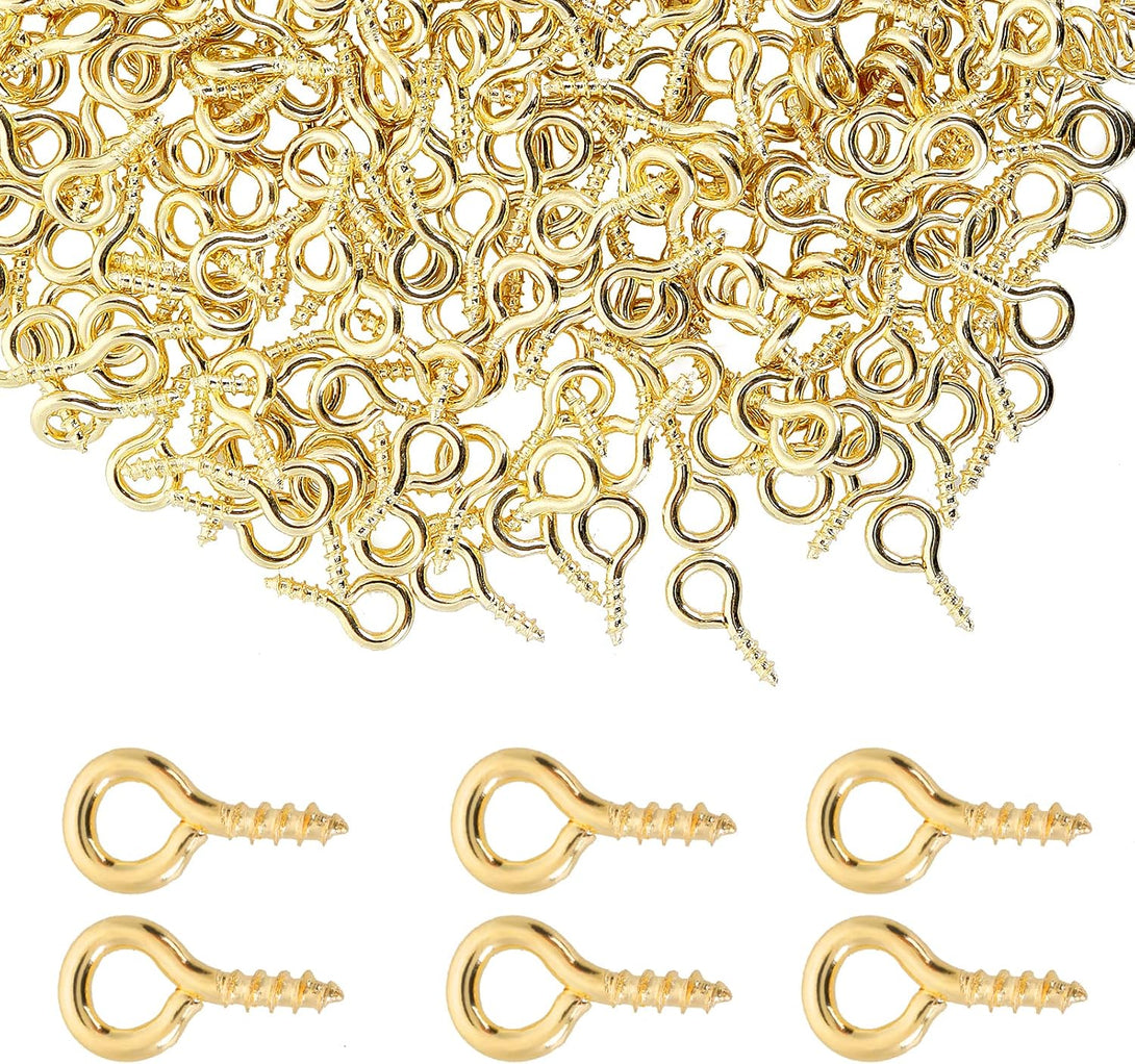 300 PCS Small Screw Eye Pins 10 X 5Mm Mini Screw Eye Pin Small Eyelets Self Tapping Screws Hooks Ring, Threaded Eyelet Screw Gold Screw Eye Hooks for DIY Charm Bead Arts Crafts Jewelry Making