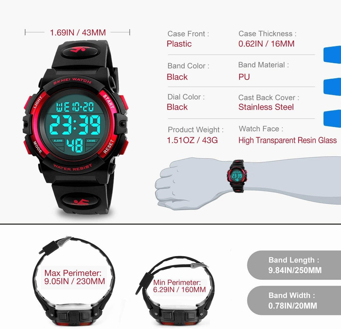 Cofuo Kids Digital Sports Watch for Boys Girls, Boy Waterproof Casual Electronic Analog Quartz 7 Colorful Led Watches with Alarm Stopwatch Silicone Band Luminous Wristatches
