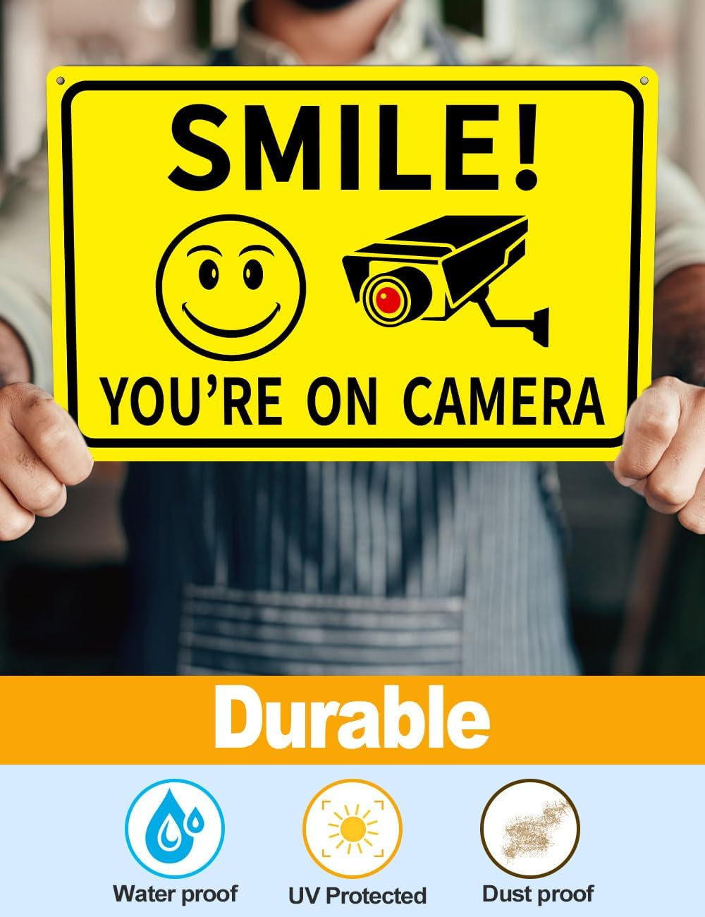 4-Pack Smile You'Re on Camera Signs 8"X12" Rust Free Aluminum Video Surveillance Signs Outdoor, Security Camera Sign with UV Printed - Smile Your on Camera Signs for Home, Business, Yard and CCTV