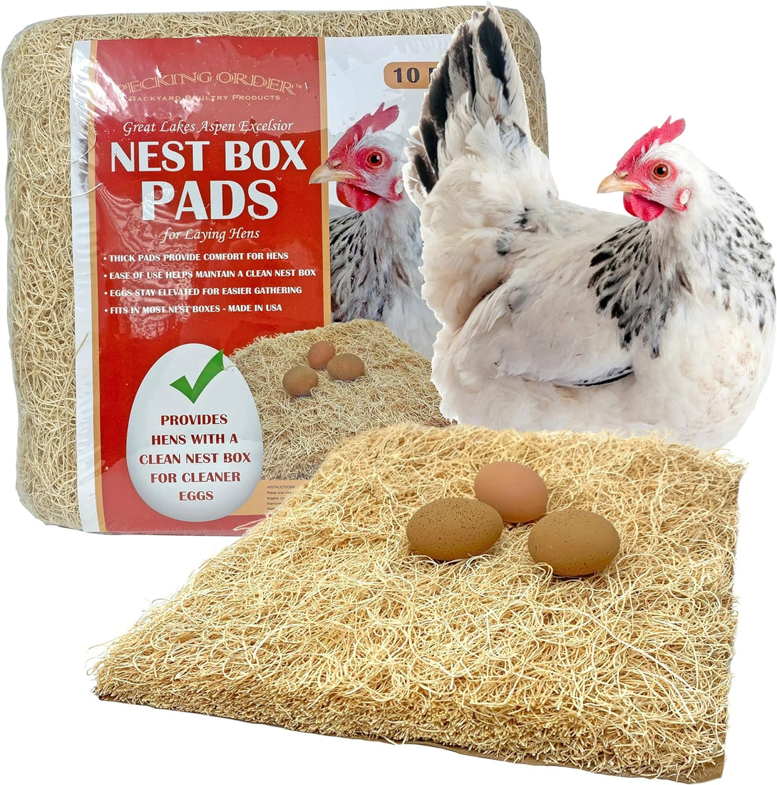 Nest Box Pads for Chicken Nesting Boxes - 13 X 13 Pads Made in USA from Sustainably Sourced Aspen Excelsior (10 Pack)