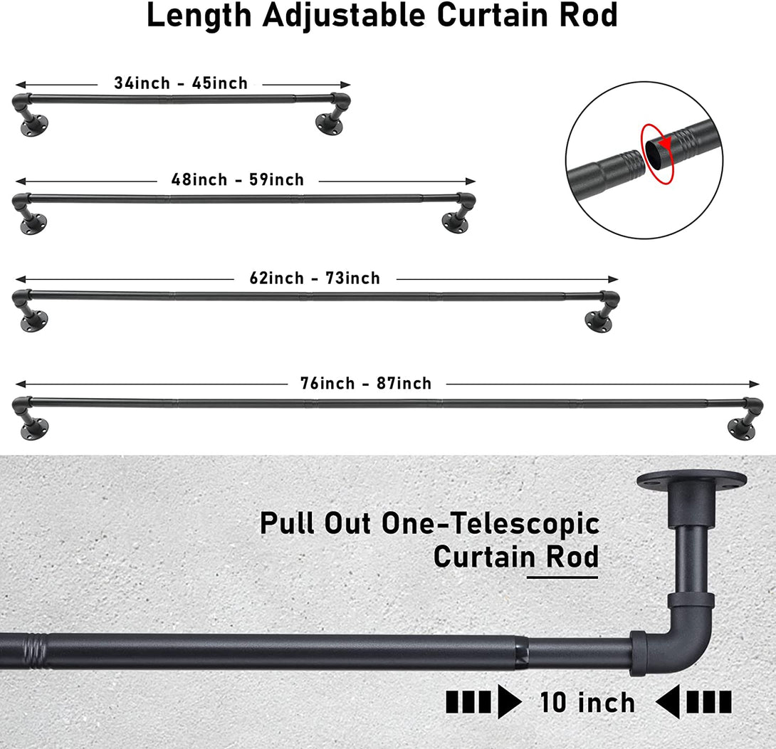 Bsbsbest Industrial Curtain Rods, 34-43 Inch Black Blackout Curtain Rod for Windows, 1 Inch Wrap around Curtain Rod, Adjustable Outdoor Curtain Rod for Patio, Rustic Pipe Curtain Rod for Room Divider