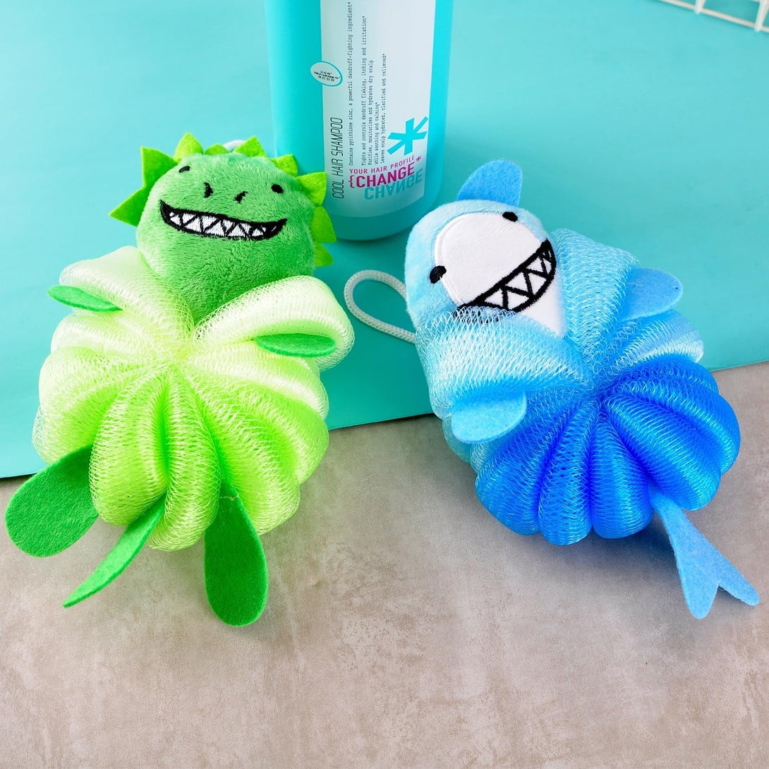 4 Pack Fun Bubble Bath Kid Loofahs, Cute Animal Loofah Bath Sponge, Shower Puffs Body Scrubber, Cute Sponges