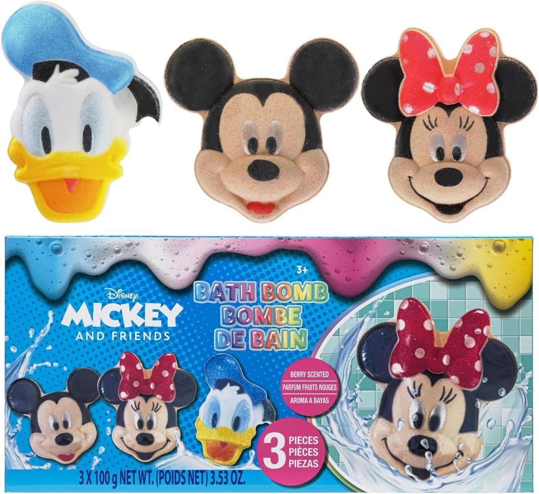 Mickey Minnie and Donald Duck Bath Bombs for Kids, Fun Bright Rainbow Colors, Berry Scented for Kids, Ages 3+, by Townley Girl