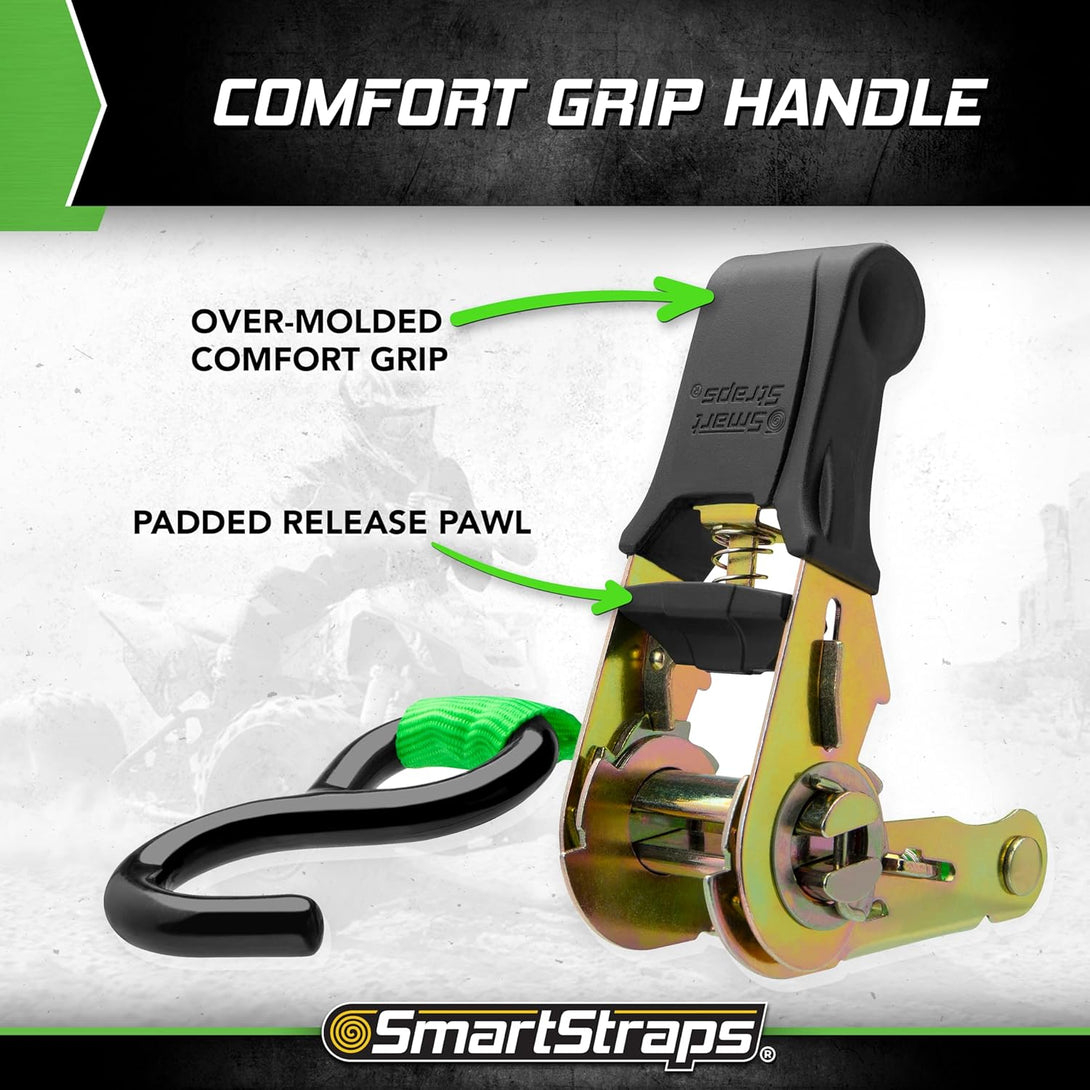 Smartstraps Ratchet Straps - 6Ft GRN Padded Ratchet 2Pk 1,500Lb , Green -SMAR138