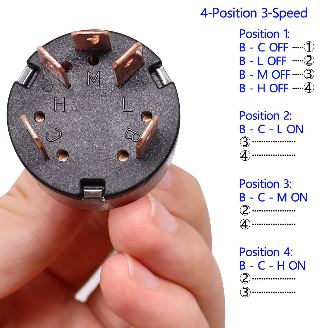 Taiss Rotary Switch 4 Position 3 Speed Fan Switch 12A 250V/16A 125V Metal Fan Heater Speed Selector Switch with Knob and Terminals F-040