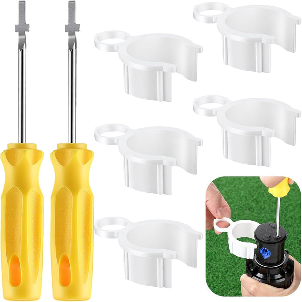 7 Pack Sprinkler Head Tool Kit, Rotor Hold up Tool Compatible with Hunter 123200Sp, Rain Bird Series 5000, Includes 2 Adjustment Screwdriver & 5 Nozzle Insertion Collar for Lawn Irrigation