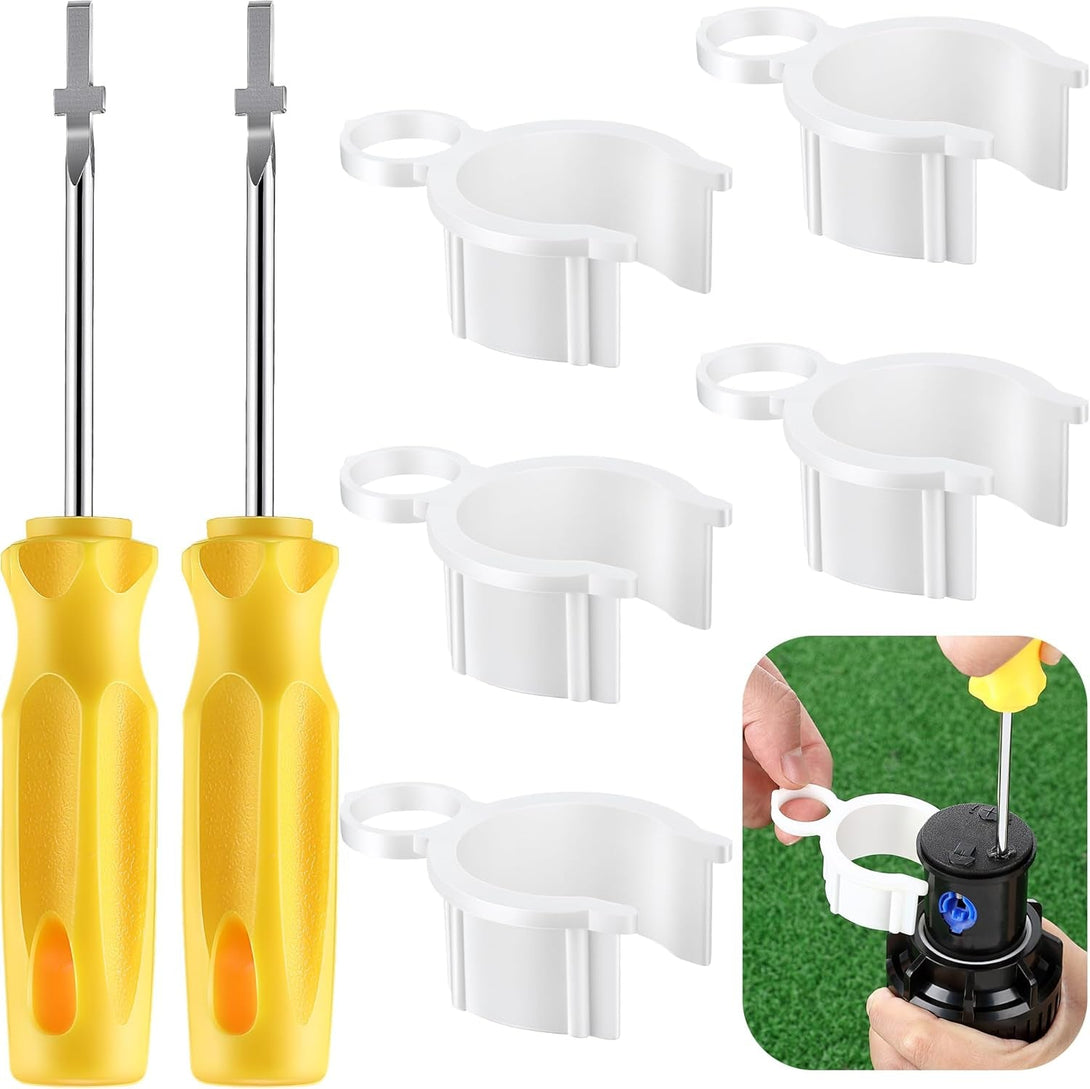 7 Pack Sprinkler Head Tool Kit, Rotor Hold up Tool Compatible with Hunter 123200Sp, Rain Bird Series 5000, Includes 2 Adjustment Screwdriver & 5 Nozzle Insertion Collar for Lawn Irrigation