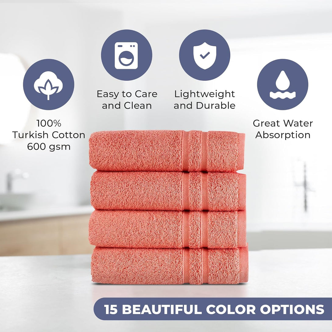 Hawmam Linen Coral Orange Hand Towels 4 Pack Turkish Cotton Premium Quality Soft and Absorbent Small Towels for Bathroom