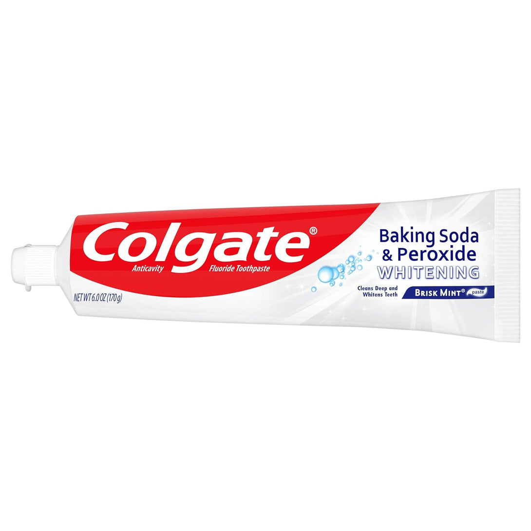 Colgate Baking Soda & Peroxide Toothpaste - Whitens Teeth, Fights Cavities & Removes Stains, Brisk Mint, 6 Ounce (Pack of 2)