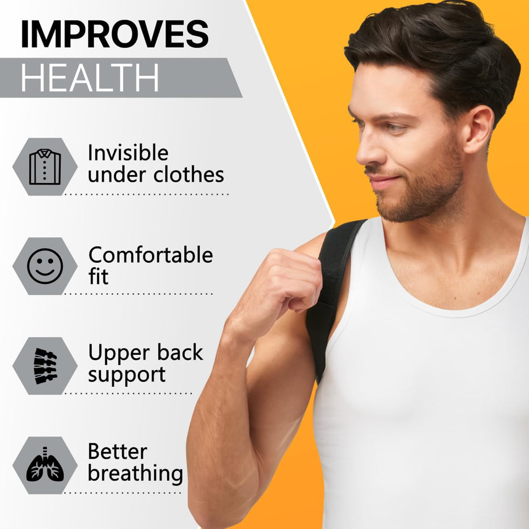 Adjustable Back Brace Posture Corrector for Women and Men (33-42"), Upper Back and Shoulder Straightener, Relieves Neck and Shoulder Discomfort, Ostomy Belts, Black