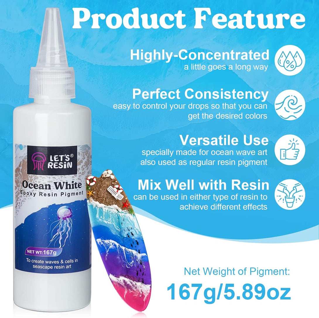 LET'S RESIN Ocean White Epoxy Resin Pigment 167G/5.89Oz, High Concentrated Pigment Paste for Epoxy Resin & UV Resin, UV Resistant Opaque Pigment for Creates Cells & Lacing, 3D Flower Resin Coasters