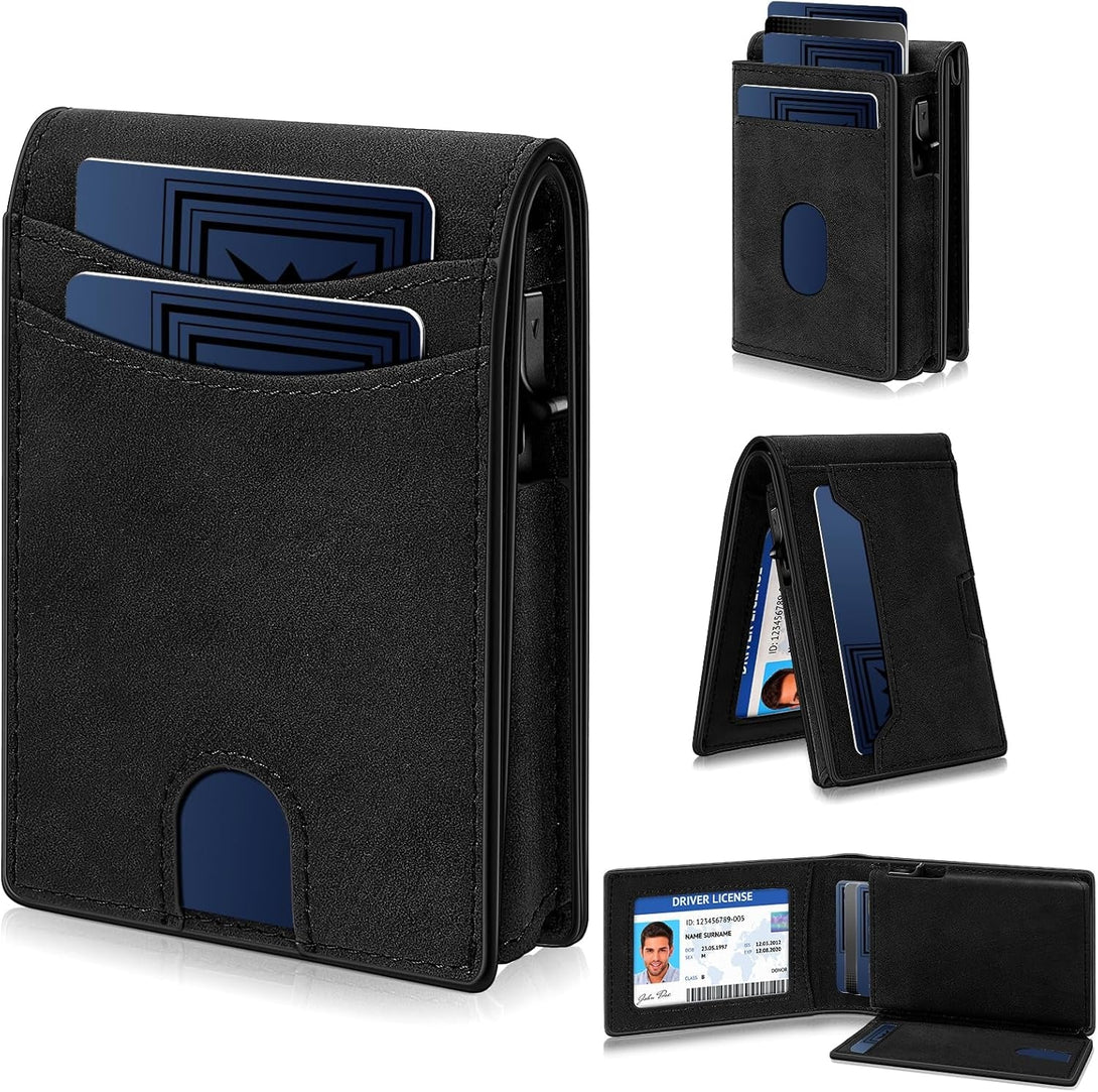 Wallet for Man Work, Pop-Up Magnetic Card Holder and RFID Blocking Functionality (Black)