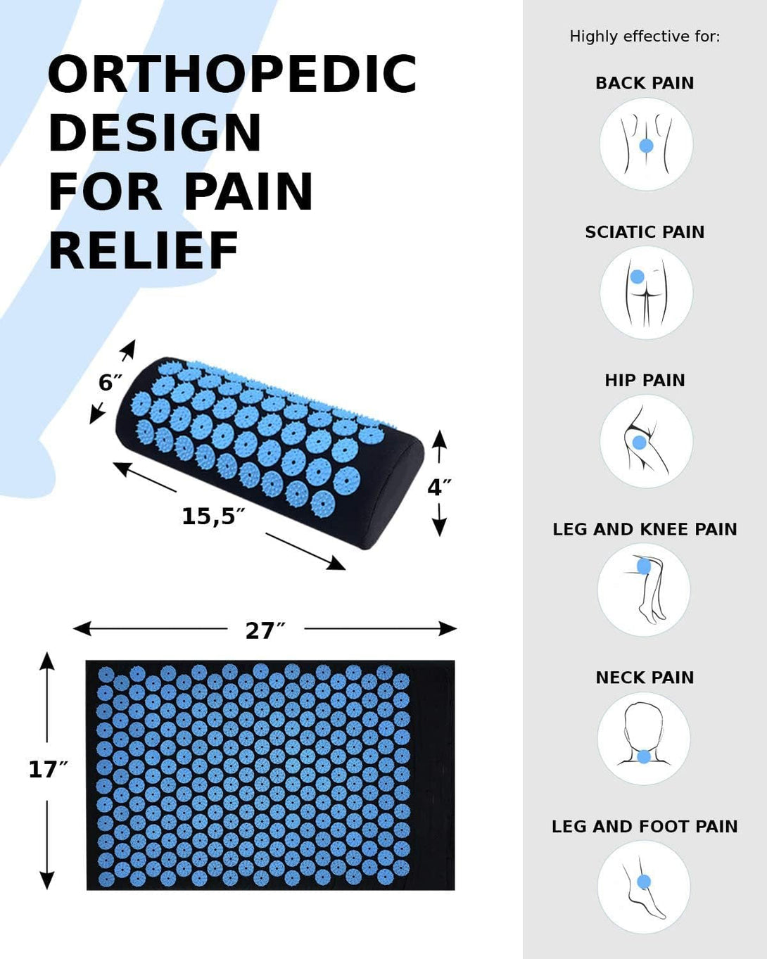 Acupressure Mat and Pillow Set for Lower Back Pain Relief & Muscle Relaxation - Acupuncture Mattress + Spiky Ball Massage Set for Back, Neck & Sciatic Nerve Pain - Relieves Tension at Pressure Points