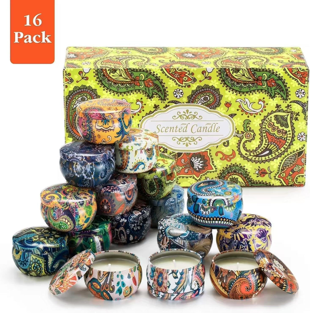 16 Scented Candles Gift,Natural Soy Wax Aromatherapy Candles,Small Portable Tin Candles Set for Mom,Women,Teachers, Colleagues and Friends,2.5 OZ