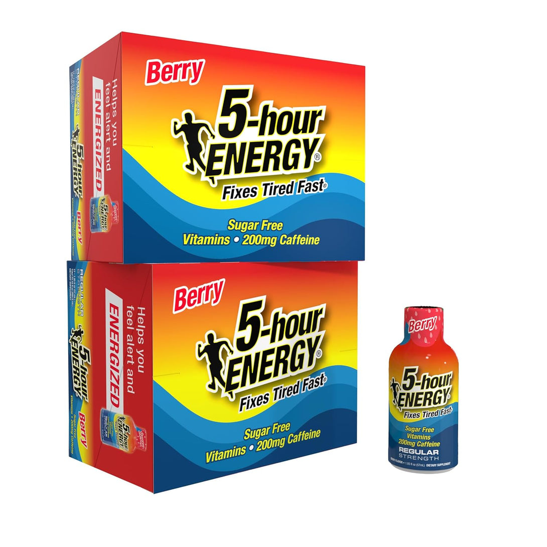 5-Hour ENERGY Regular Strength Energy Shot, Berry Flavor, Zero Calories & Sugar-Free 200 Mg Caffeinated Shot, Amino Acids & B Vitamins, Dietary Supplements, 1.93 Oz., 24 Count