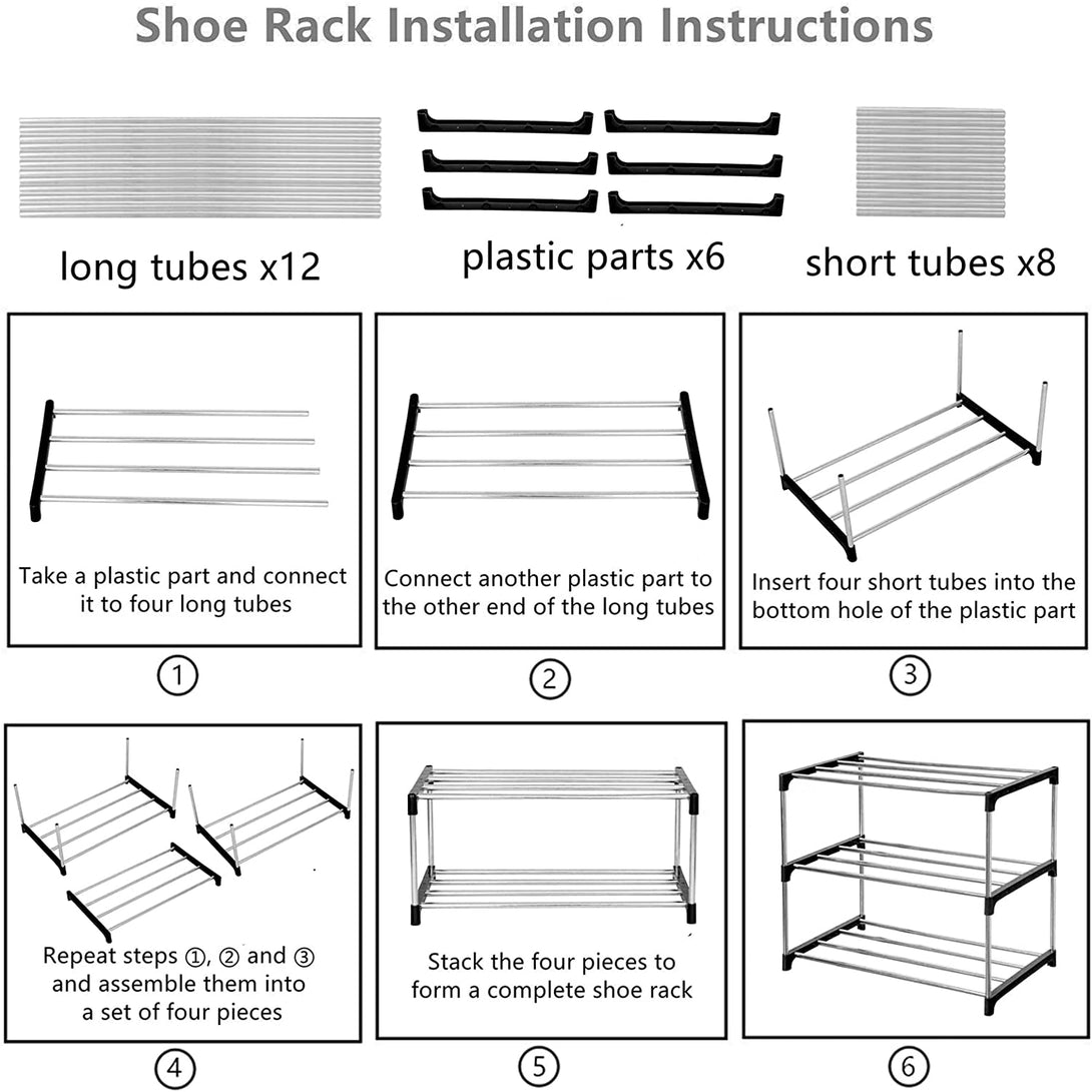 Stackable Small Shoe Rack, Entryway, Hallway and Closet Space Saving Storage and Organization (3-Tier, Black)