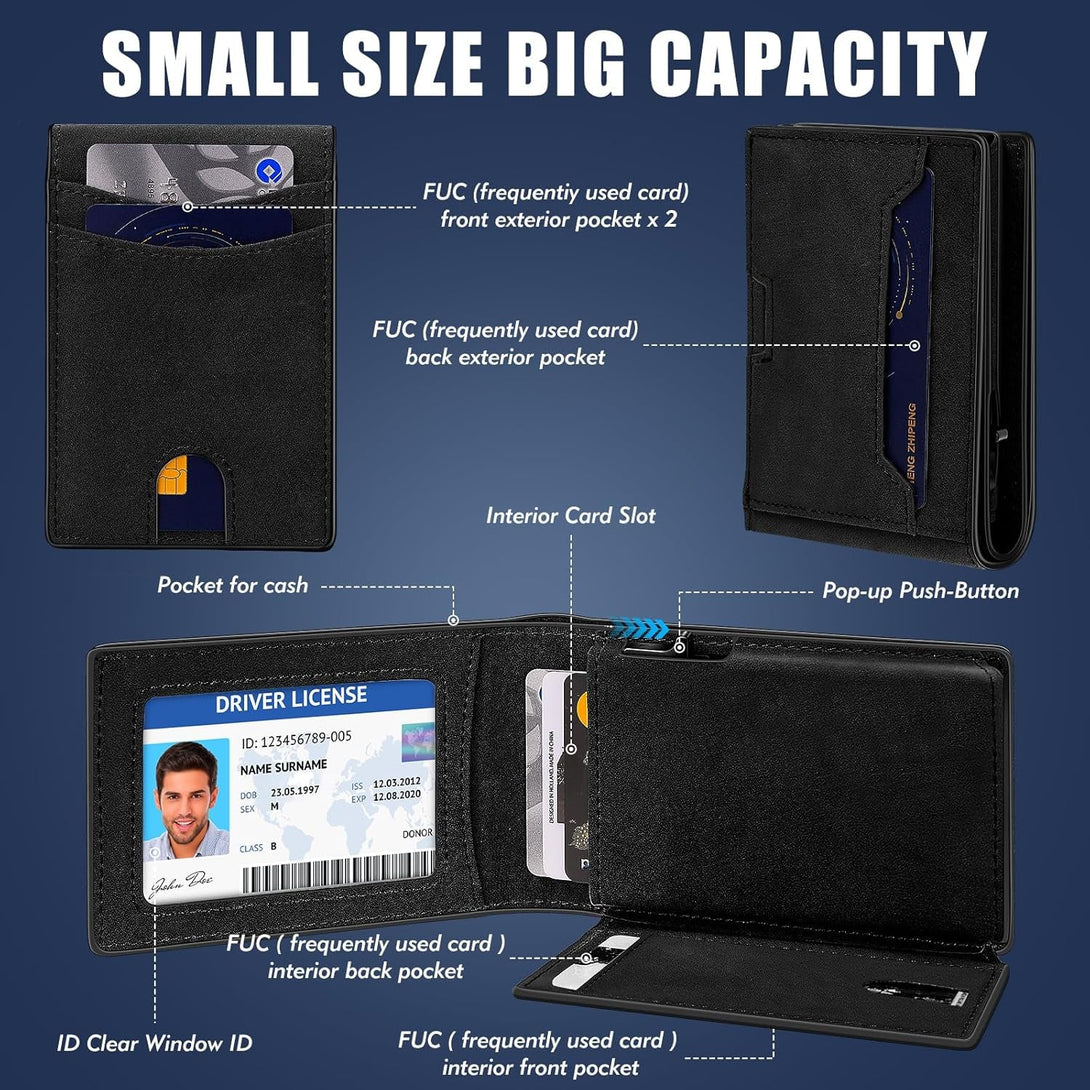 Wallet for Man Work, Pop-Up Magnetic Card Holder and RFID Blocking Functionality (Black)