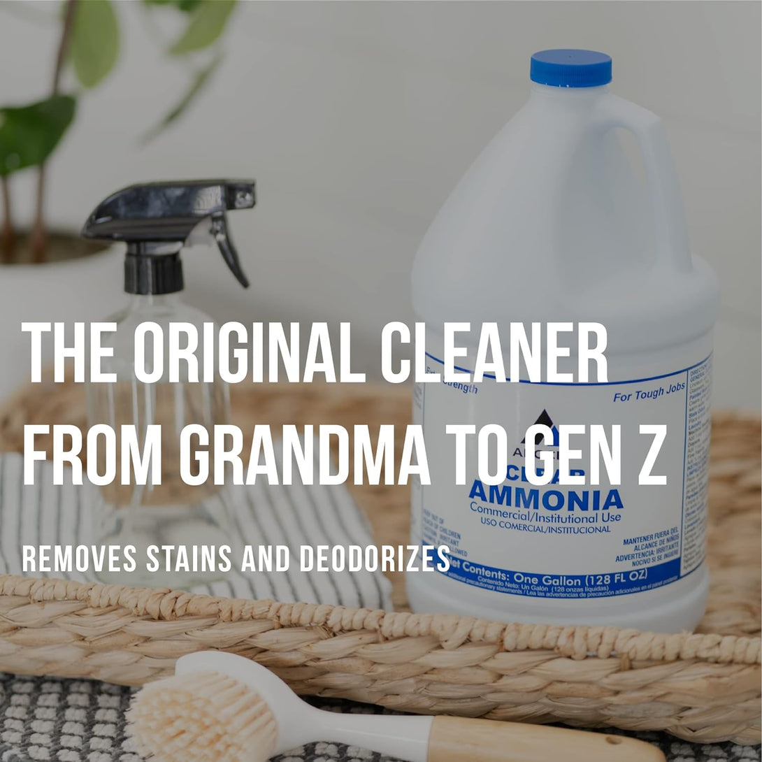 Clear Ammonia Cleaner Liquid, 1 Gallon, Multipurpose, Multi-Surface Cleaning Solution Removes Grease, Hard Water Stains, and Odors, Kitchen and Bathroom Use