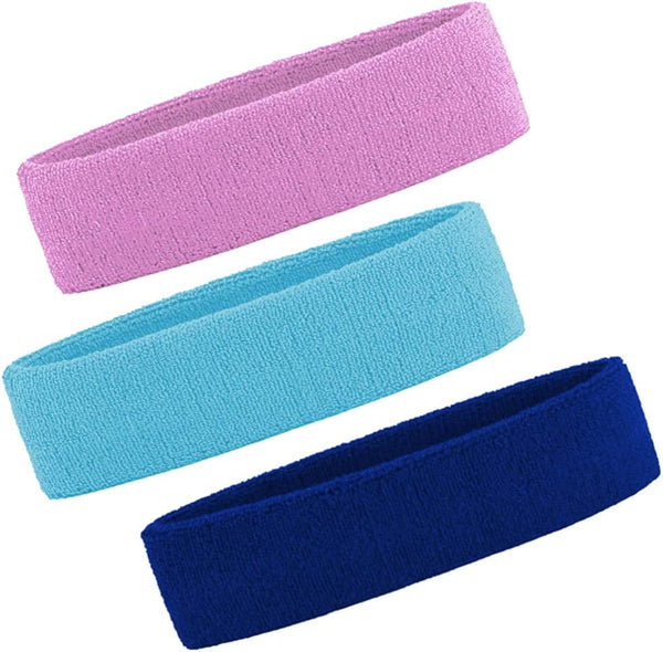 3 Pack Men & Women Sweatband Headband Terry Cloth Moisture Wicking for Sports Tennis Gym Work Out