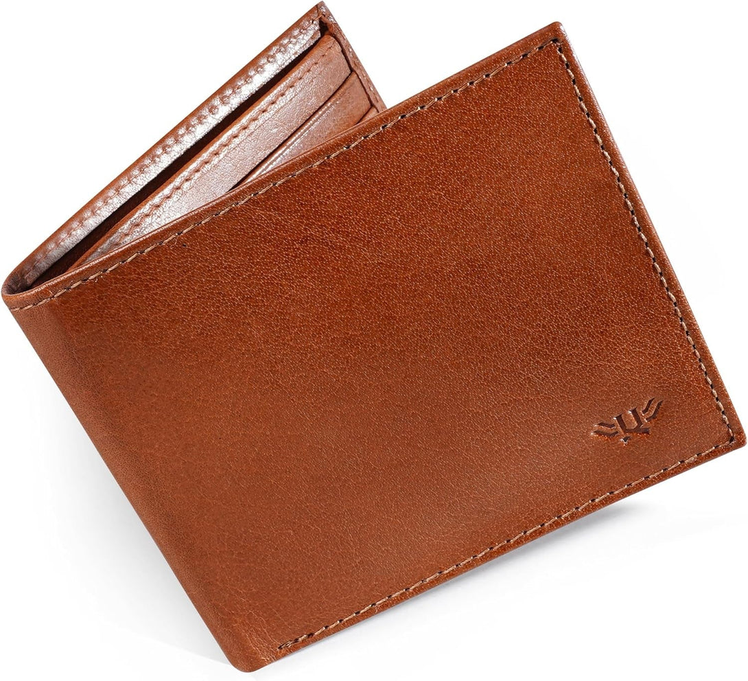 LUXEORIA Genuine Leather Wallet for Men, Handcrafted Travel Wallet, Minimalist Mens Slim Bifold Wallet, Anti-Theft RFID Blocking Wallet for Men'S, Bi-Fold - Tan Brown