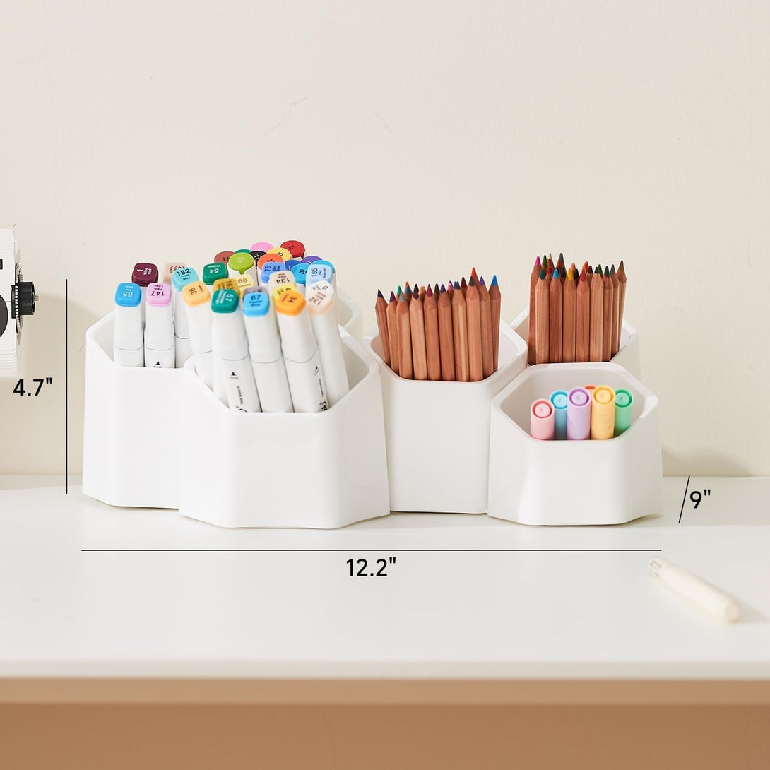 6 Cup Splicing Clips Pen Holder, Modular 65° Desk Organizer for Markers, Pencils, and Pens - Ideal for Office, School, and Home Use (White)