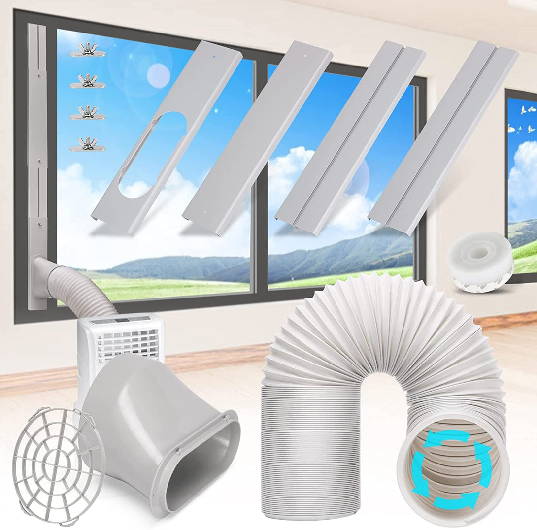 Portable Air Conditioner Window Vent Kit with 5.9” Exhaust Hose Adjustable Portable AC Window Kit for Ducting Universal Portable AC Seal Panel for Horizontal&Vertical Window