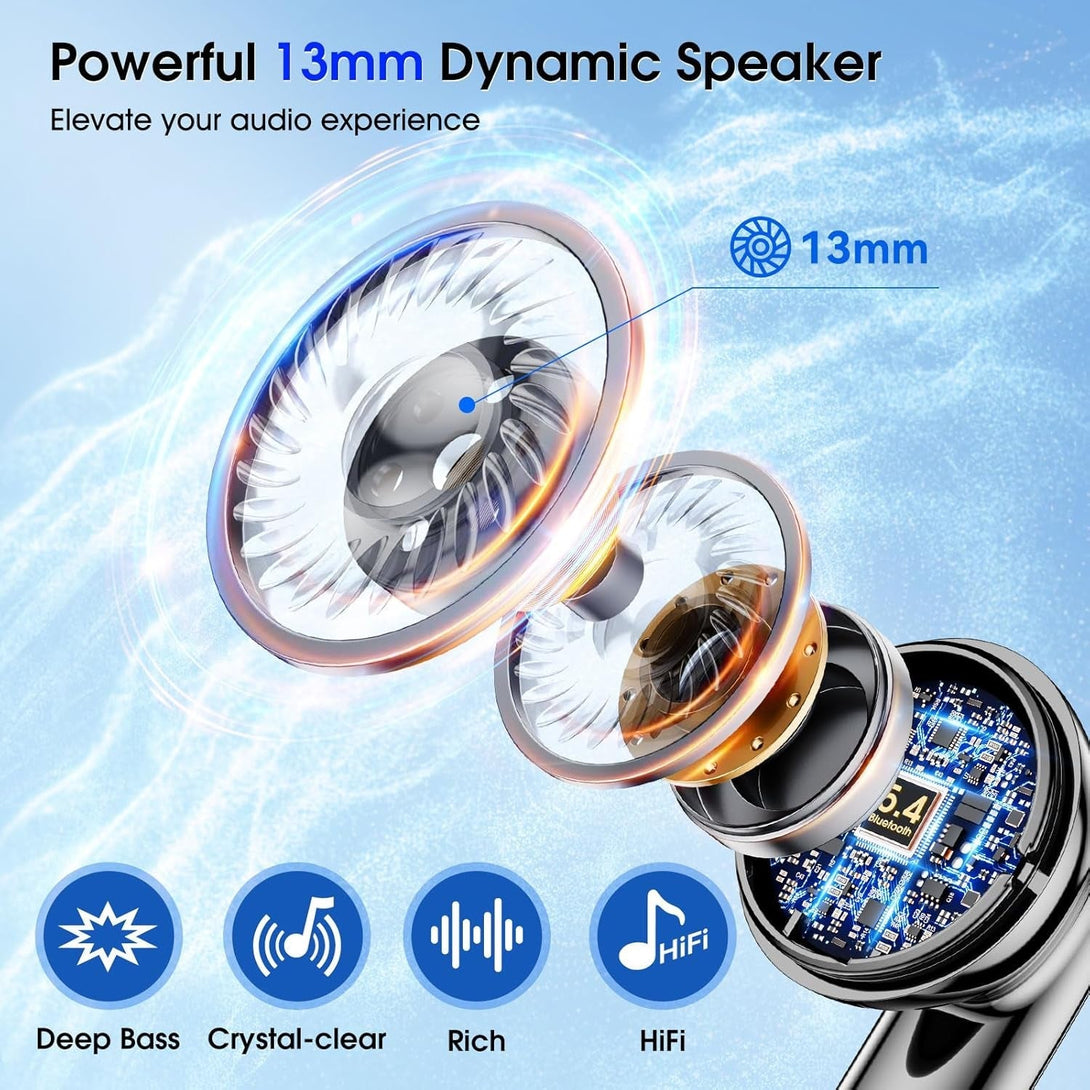 Wireless Earbuds Bluetooth 5.4 in Ear Buds 6 Mic ENC Noise Cancelling Clear Calls, Deep Bass Hifi Stereo Sound Earphones 35H Playtime LED Power Display IPX7 Waterproof Headphones for Android Ios Black