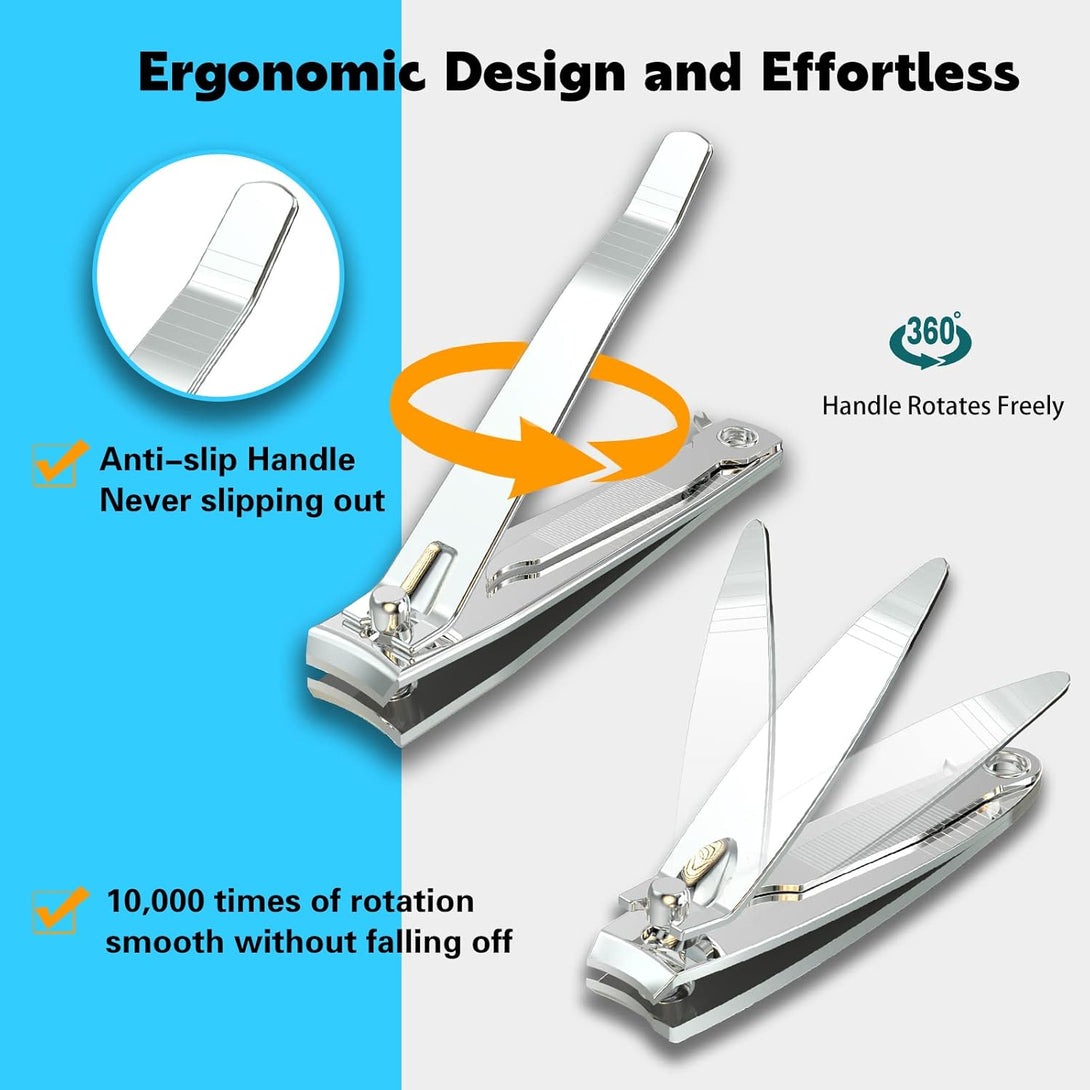 Nail Clipper Set,Premium Stainless Steel Fingernail and Toenail Clipper Cutters with Nail File, Sharp Effortless Nail Clippers Set for Men & Women(Silver)