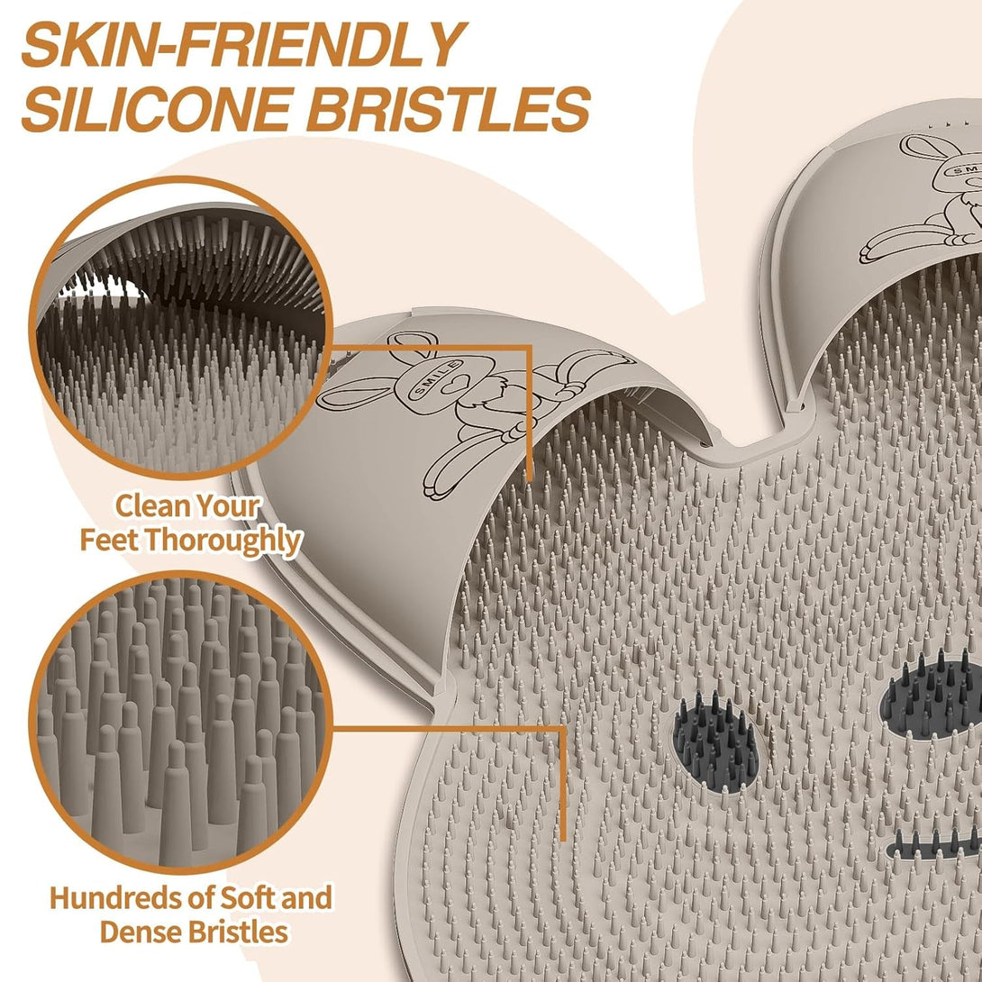 Manmihealth Upgrade Shower Foot Scrubber Mat with Non-Slip Suction Cups, Rabbit-Shaped Silicone Foot Scrubber in Shower for Men & Women (Khaki)