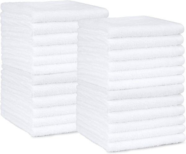 Amazon Basics Fast Drying Cotton Washcloths for Bathroom, Machine Washable, Soft and Highly Absorbent, 12 X 12 In, White, 24-Pack