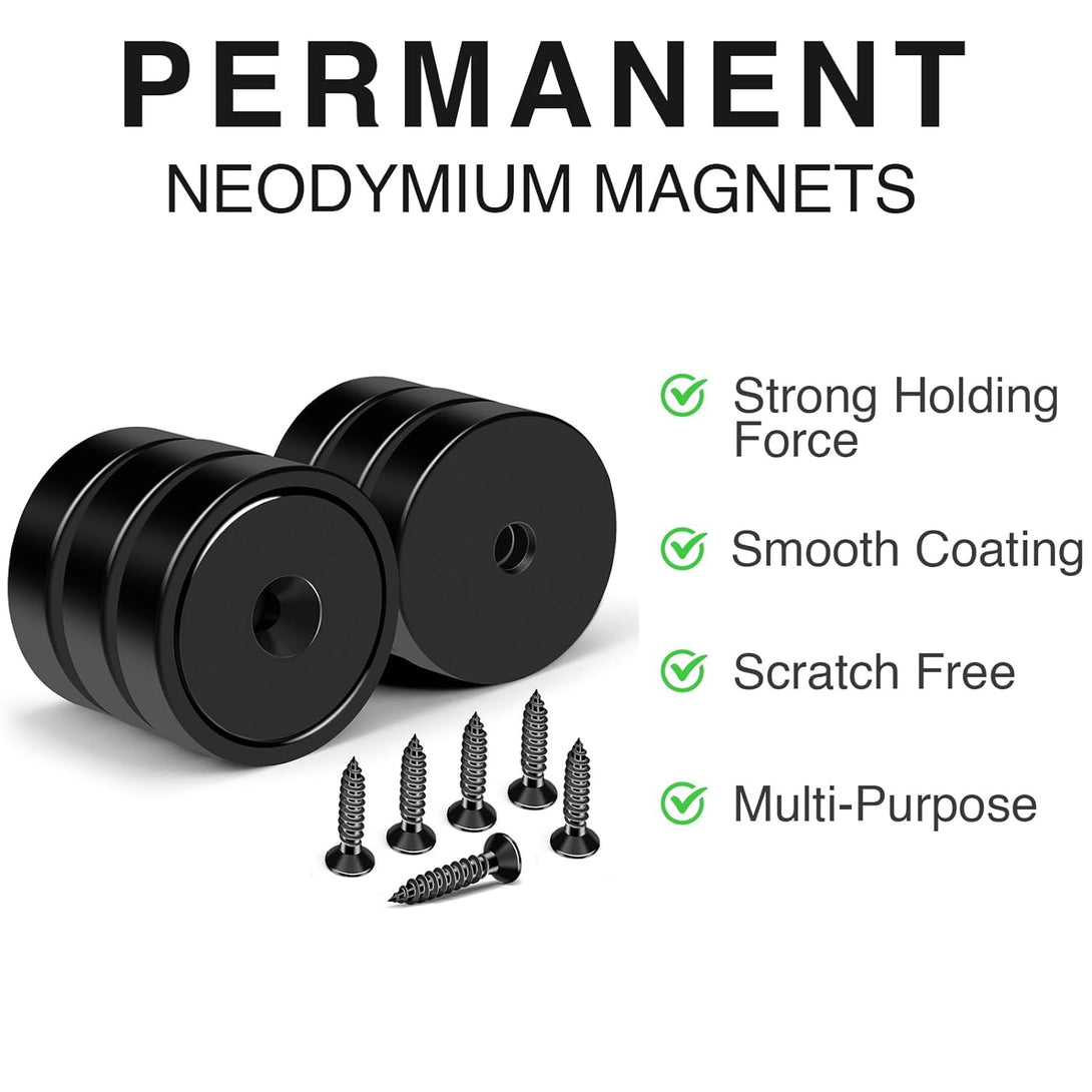 MIKEDE Strong Magnets with Holes, 100LB+ Strong Neodymium Magnets with Stainless Screws for Wall Mounting, Rare Earth Magnets round Base Magnets, Earth Magnets for Tools, 1.26" D X 0.2" H - 6 Pack