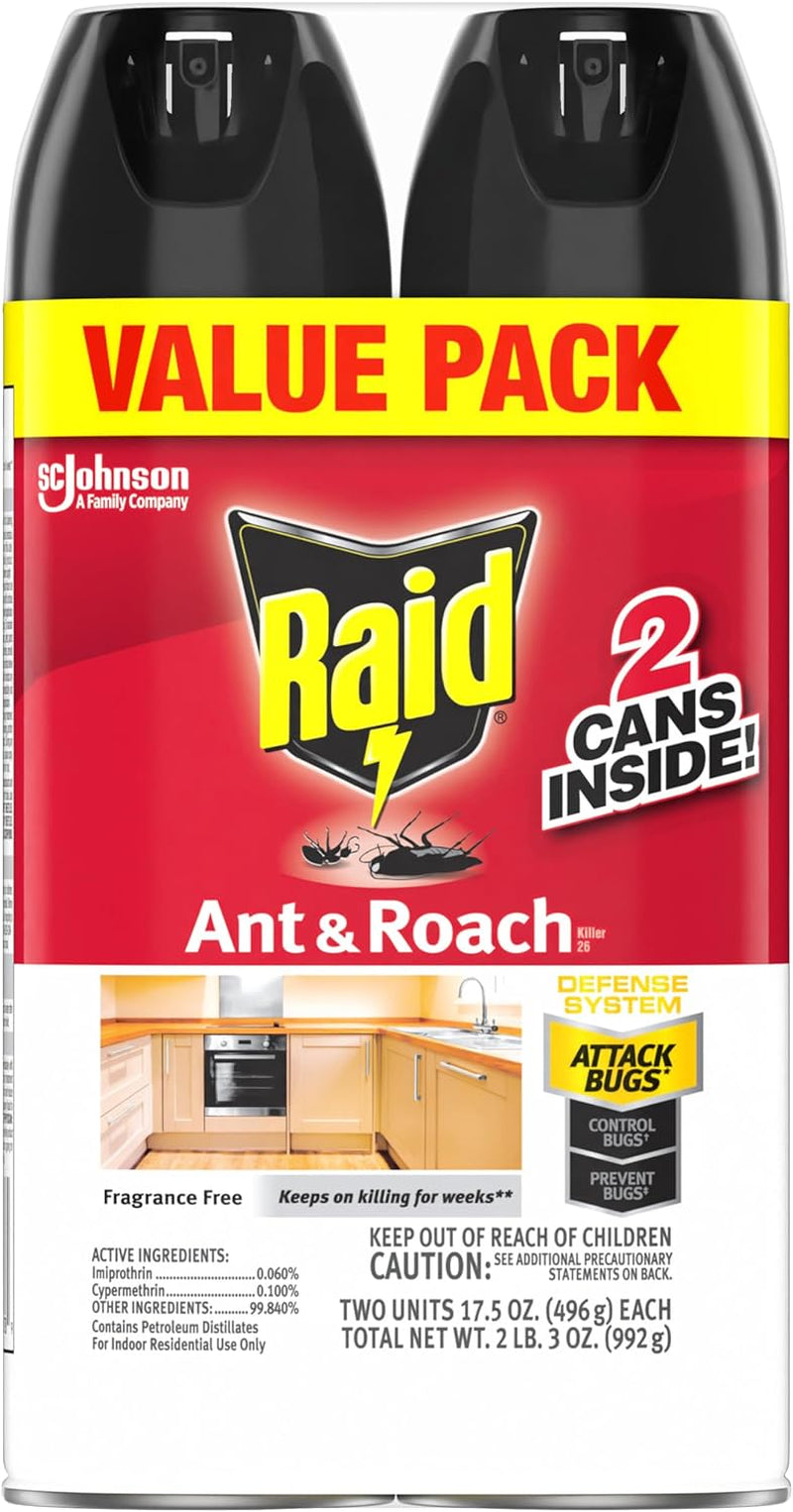 Raid® Ant & Roach Killer Spray, Fragrance-Free, 17.5 Oz, Pack of 2