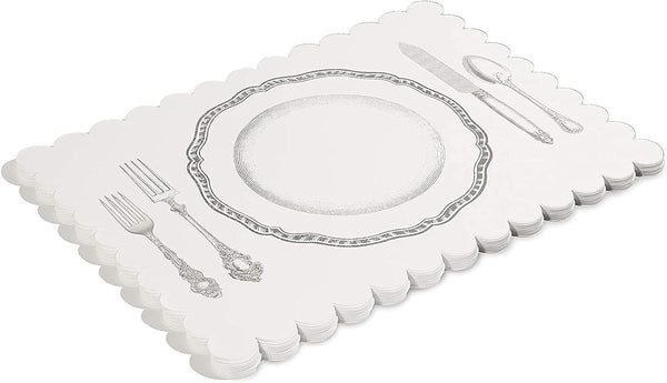 Sparkle and Bash Paper Placemats for Table, White Mats with Scalloped Edge (14 X 10 in Bulk Restatent Paper Placeats, Pack of 100)