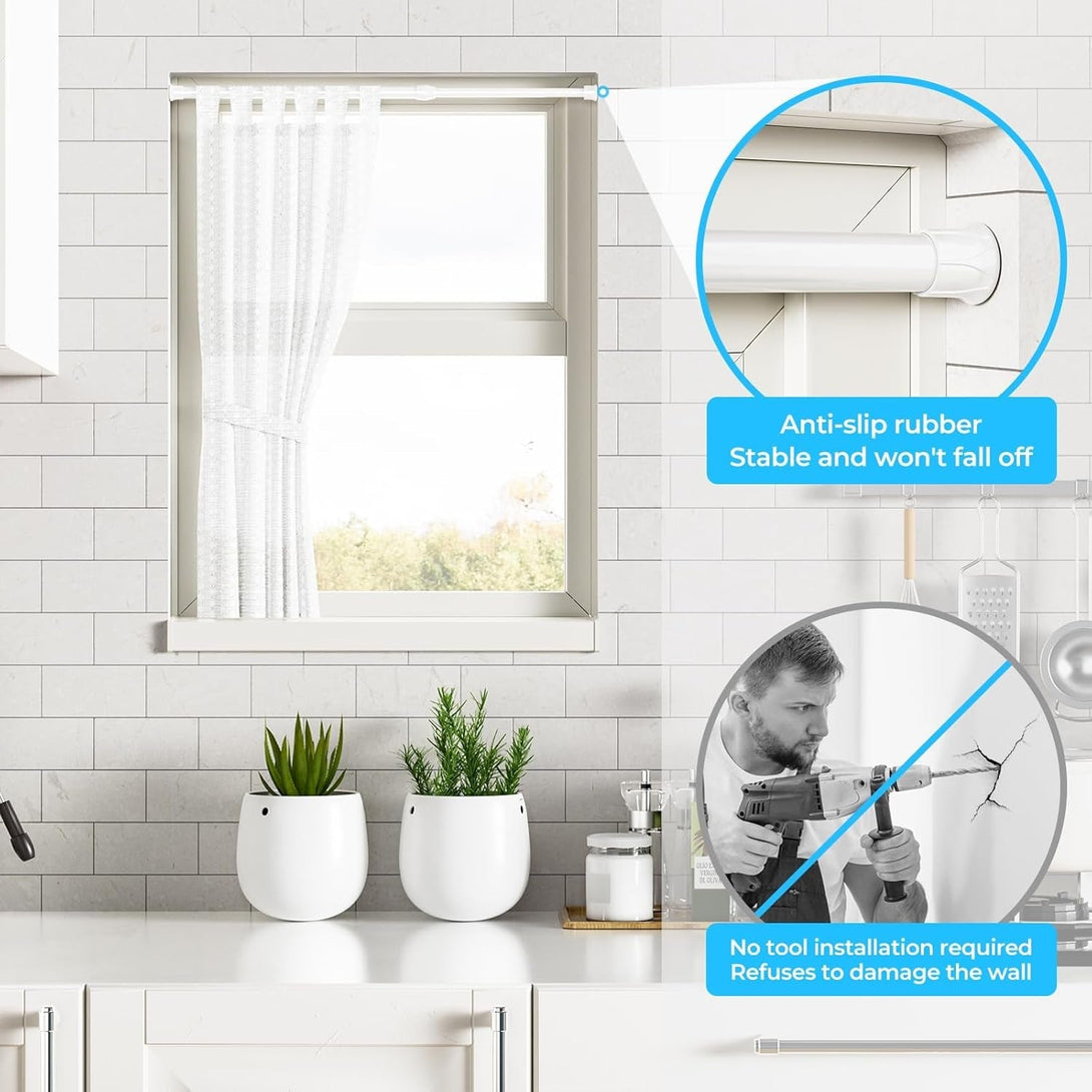 AIZESI 3Pcs White Spring Tension Rond Short Curtain Rods Small Curtain Tension Rods 16 to 28 Inch Adjustable Curtain Rod Tension Extendable Spring Rod for Home Window Kitchen