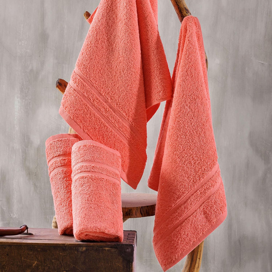 Hawmam Linen Coral Orange Hand Towels 4 Pack Turkish Cotton Premium Quality Soft and Absorbent Small Towels for Bathroom