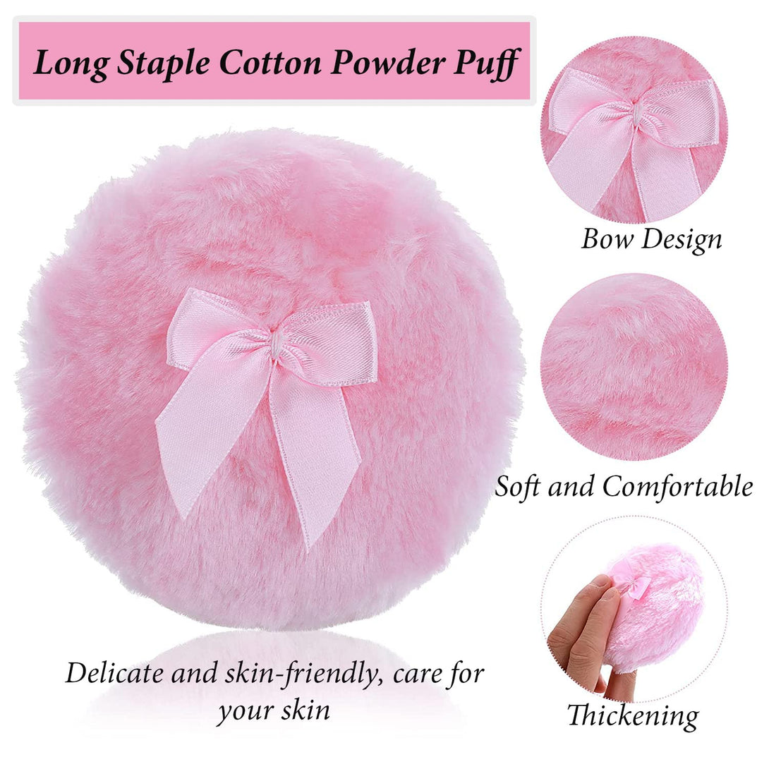 AKOAK 2 Pieces Large Fluffy Powder Puff, 4 "Super Soft Washable Reusable Fluffy Velvet Face Beauty Sponge, Ladies Only, with Bow, for Face and Body, Infants and Adults - Pink