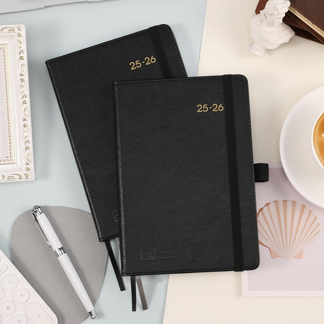 2025-2026 Planner - Academic Planner 2025-2026, 2025-2026 Weekly Monthly Planner, July 2025 - June 2026, 5.7'' X 8.4'', Thick Paper, Leather Cover, Pen Holder, Back Pocket, Perfect Daily Organizer - Black