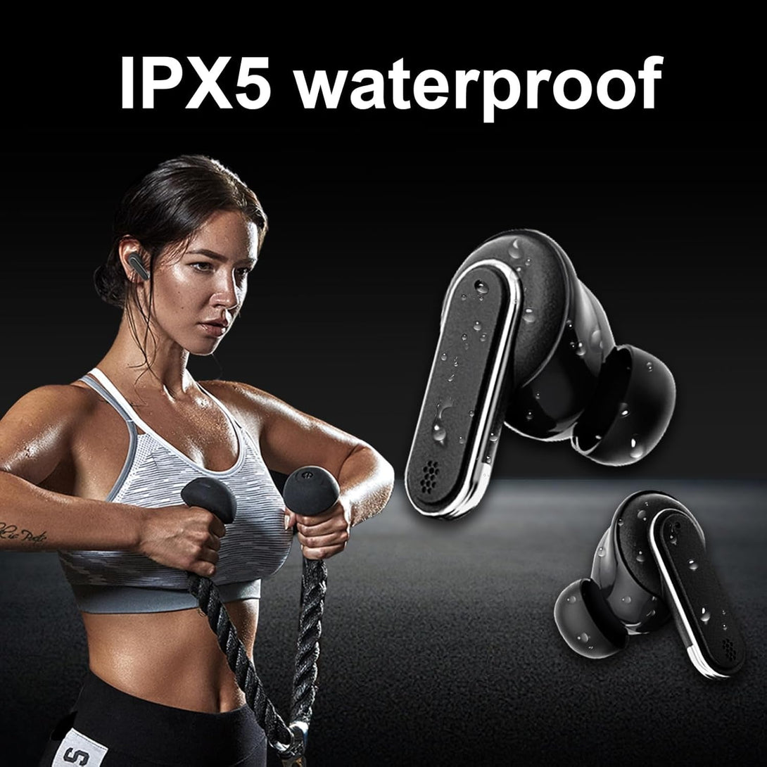Smart Touchscreen Wireless Bluetooth 5.3 Headset, Super Smart Noise Canceling Earbuds, In-Ear Earbuds with Ear Caps, IPX56 Water Resistant, for Ios/Android, Sports, Business