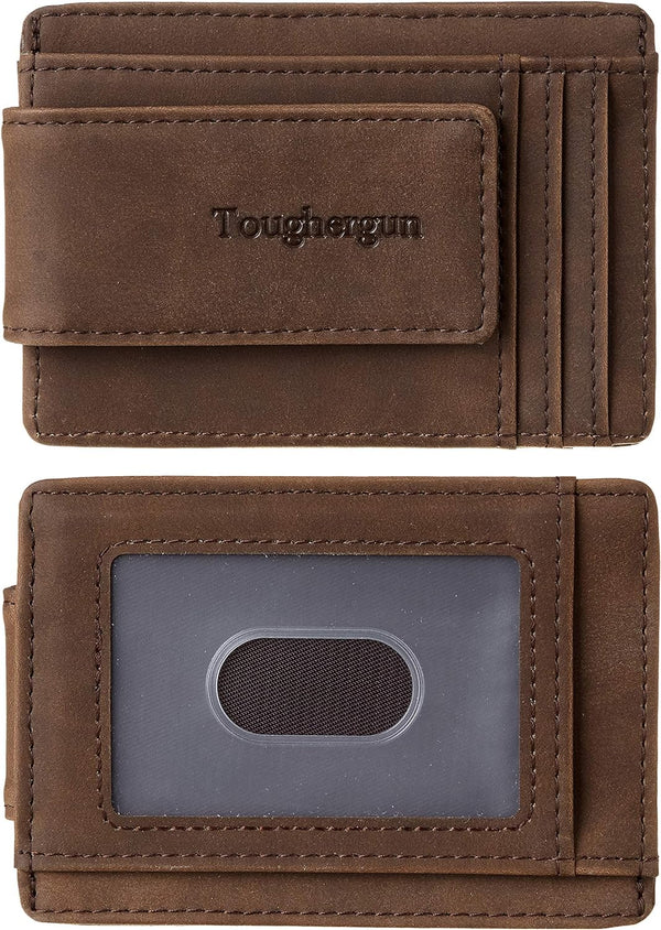 Toughergun Genuine Leather Magnetic Front Pocket Money Clip Wallet RFID Blocking