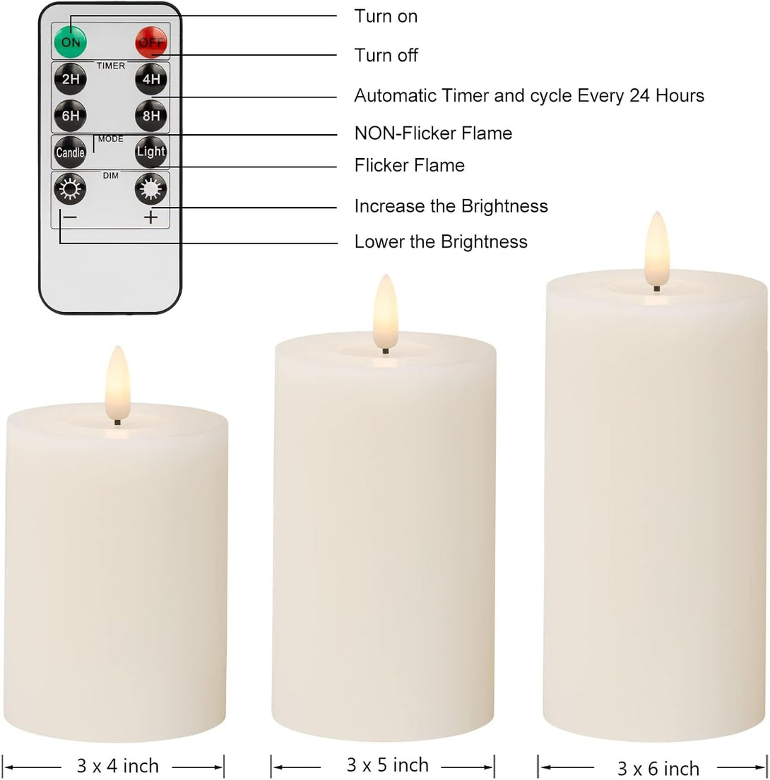 ANGELLOONG Flickering Flameless Candles with Remote, Real Wax Battery Operated Candles with Timer, Fake LED Pillar Candles for Wedding Holiday Farmhouse Home Decor, Ivory