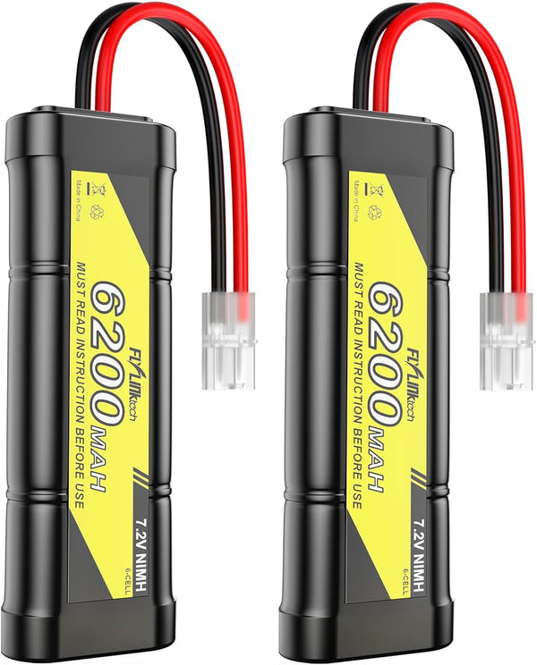 7.2V 6200Mah NIMH Battery for RC Cars, 6-Cell Flat Rechargeable Battery Pack, Replacement Hobby Battery with Tamiya Connector for Car Truck Truggy Buggy Tank Airplane Helicopter Boat Racing (2 Pack)