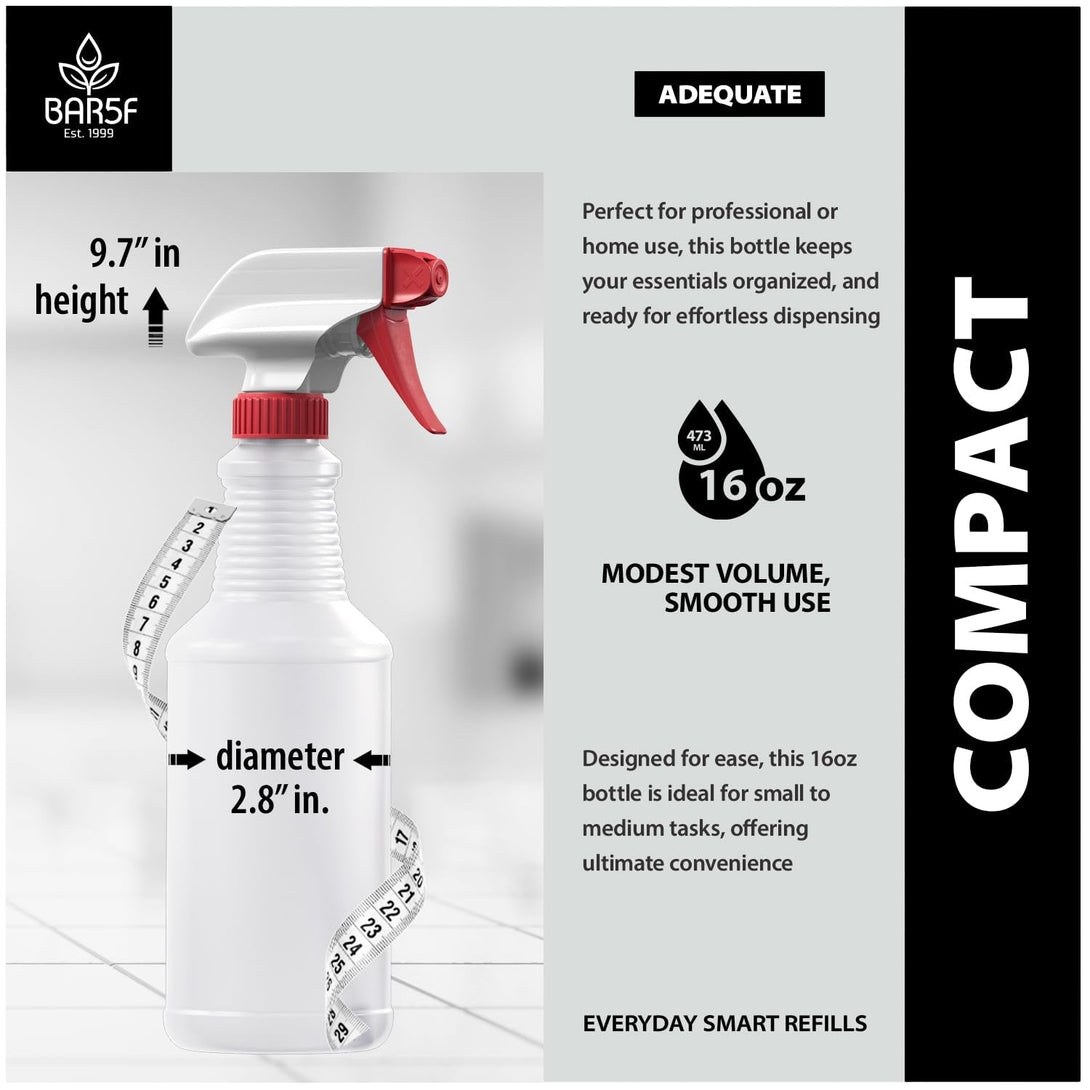 Bar5F 16-Ounce Spray Bottles Heavy-Duty Leak-Proof Plastic Adjustable Nozzle Bathroom Cleaning All-Purpose Gardening Made in USA 4-Pack