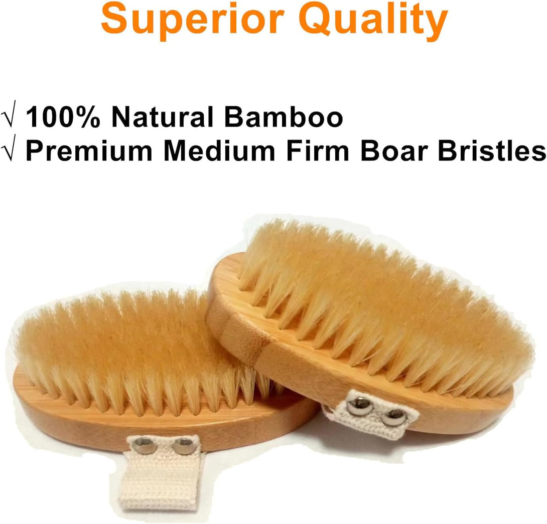 Body Brush Back Scrubber,18.7 Inch Long Handle Detachable Body Brush with Dual Brushing Heads for Dry Brushing Shower, Bamboo Medium Firm Bristle Brush for Body Cellulite and Lymphatic (Beige)