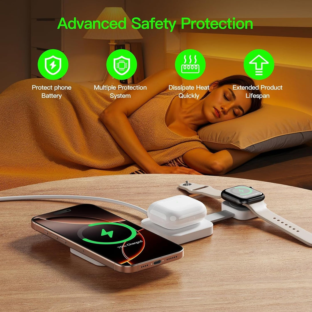 2025 3 in 1 Wireless Charging Station for Apple Multple Devices - Foldable Magnetic Wireless Charger Dock -Travel 20W Charging Pad for Iphone 16 15 14 13 12 Pro/Pro Max/Plus/Watch & Airpods All Series