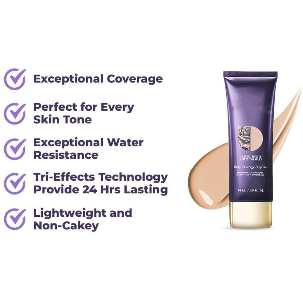 2 Pack All over Tattoo Cover up Makeup Waterproof Complexion Perfector, Natural Radiance Shade, Body Coverage Perfector, Long Last Body Foundation.